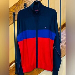 louis philippe Colorblock Full Zip Cardigan Sweater Wool Blend Blue Red SZ.XL